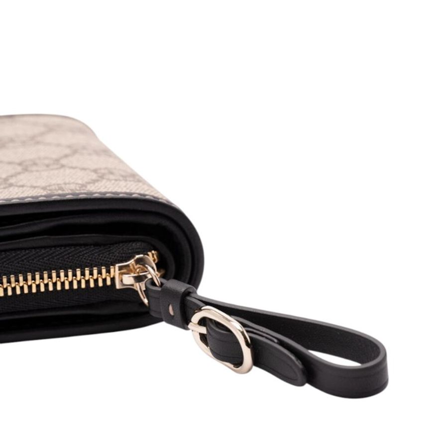 【GUCCI 古馳】GG Emblem Zip Mini 迷你 拉鍊 皮夾 卡夾 零錢包 短夾 米色 黑色 819131-2