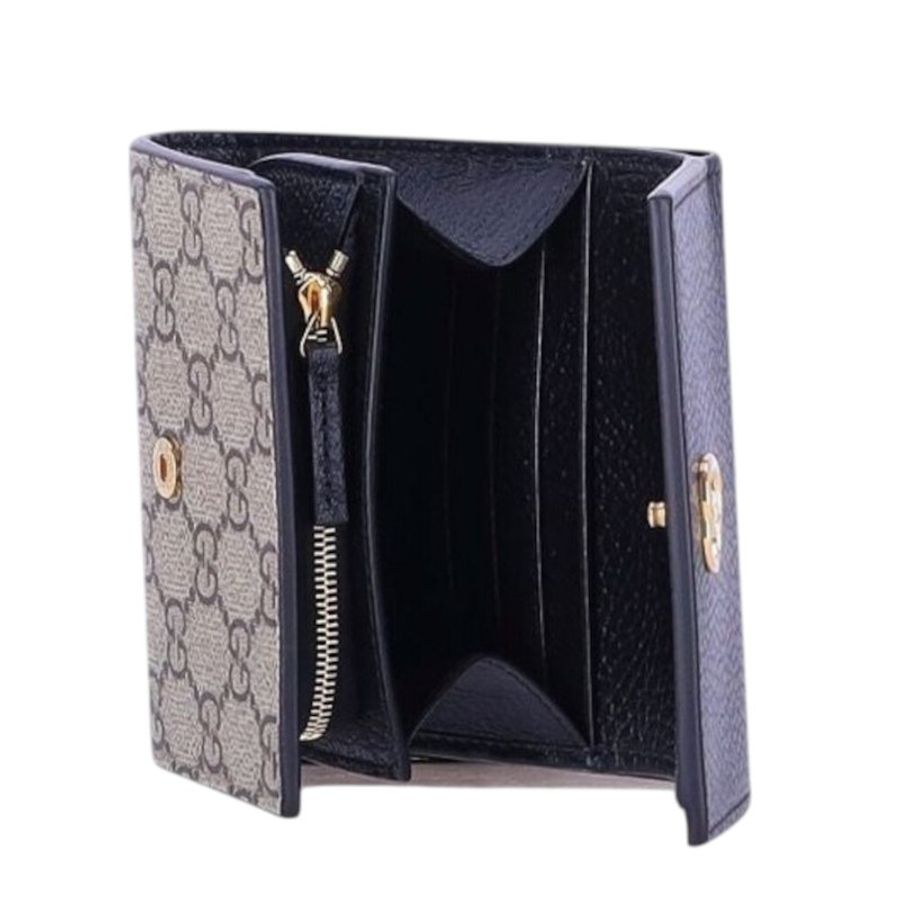 【GUCCI 古馳】GG Marmont Medium 中款 雙G 皮革 皮夾 卡夾 短夾 雙色 黑色 烏木色 598587-1