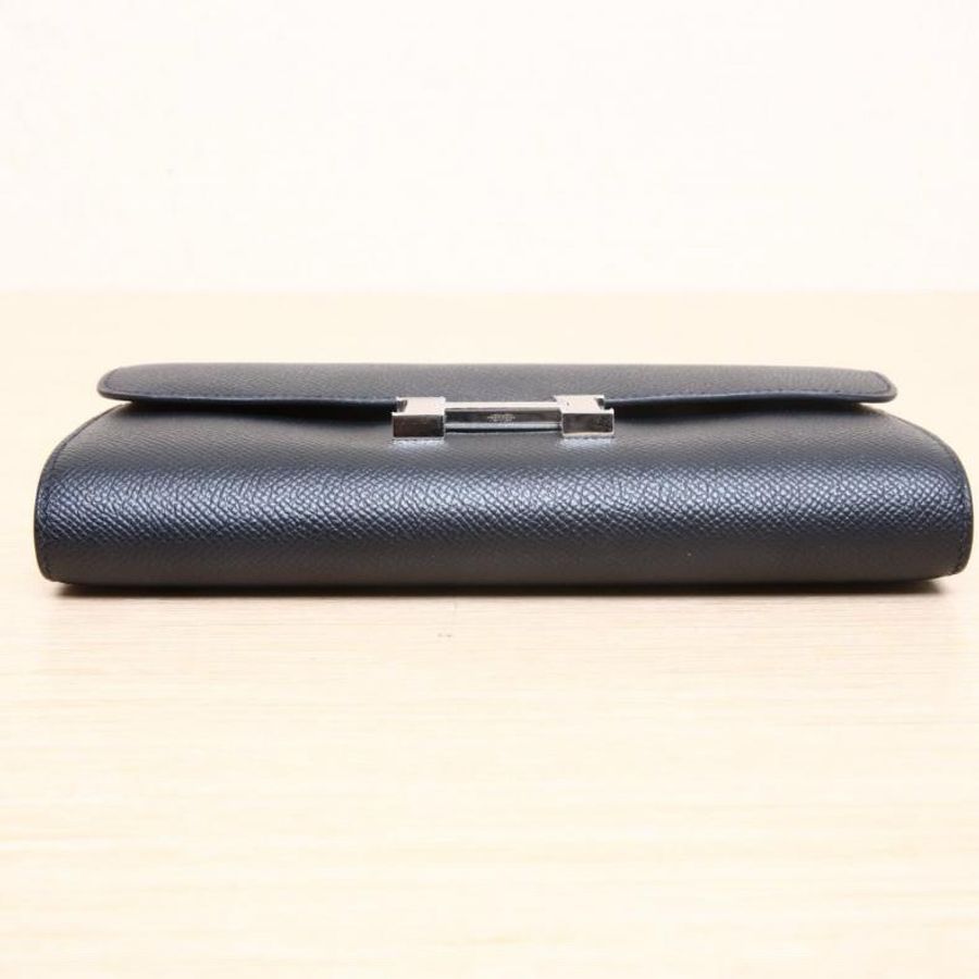HERMES(愛馬仕) Constance康康 LONG TO GO 肩帶 長款錢包 89黑色 Epsom皮 U刻 銀扣-3