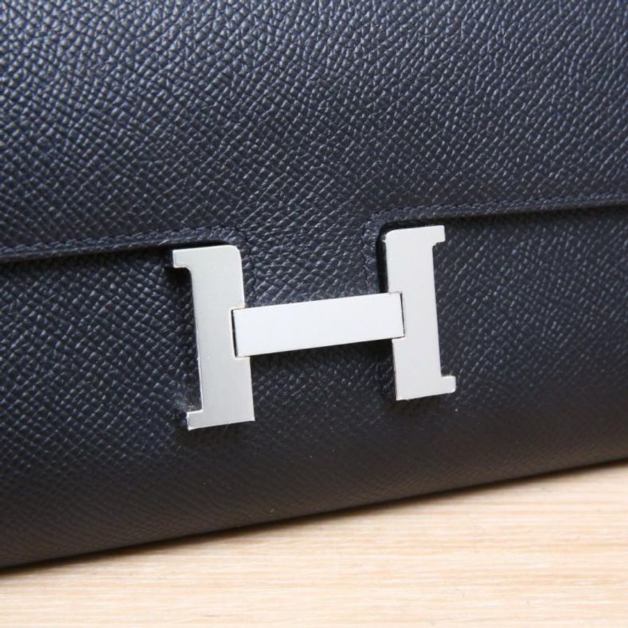 HERMES(愛馬仕) Constance康康 LONG TO GO 肩帶 長款錢包 89黑色 Epsom皮 U刻 銀扣-5