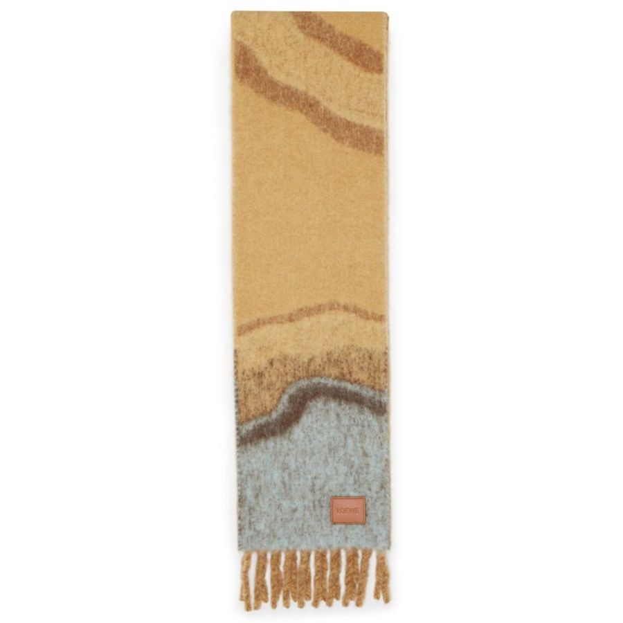 【LOEWE 羅威】Alpaca Wool 羊駝毛和羊毛混紡 緹花織大理石 圍巾 駝色 多色 F655SS1X02-1