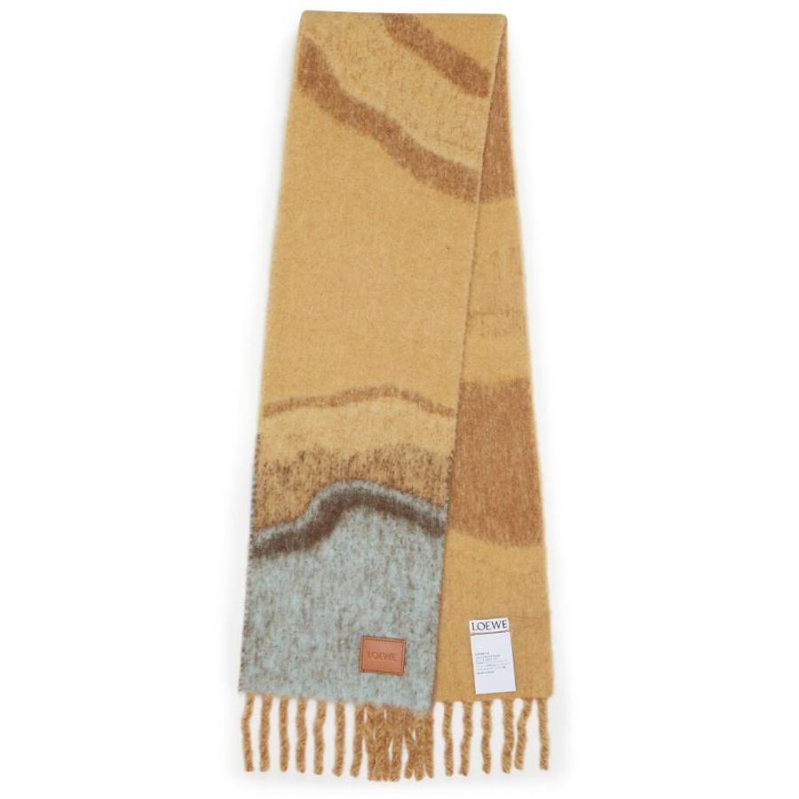 【LOEWE 羅威】Alpaca Wool 羊駝毛和羊毛混紡 緹花織大理石 圍巾 駝色 多色 F655SS1X02-3