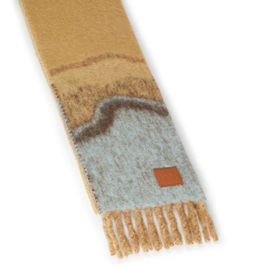 【LOEWE 羅威】Alpaca Wool 羊駝毛和羊毛混紡 緹花織大理石 圍巾 駝色 多色 F655SS1X02-4