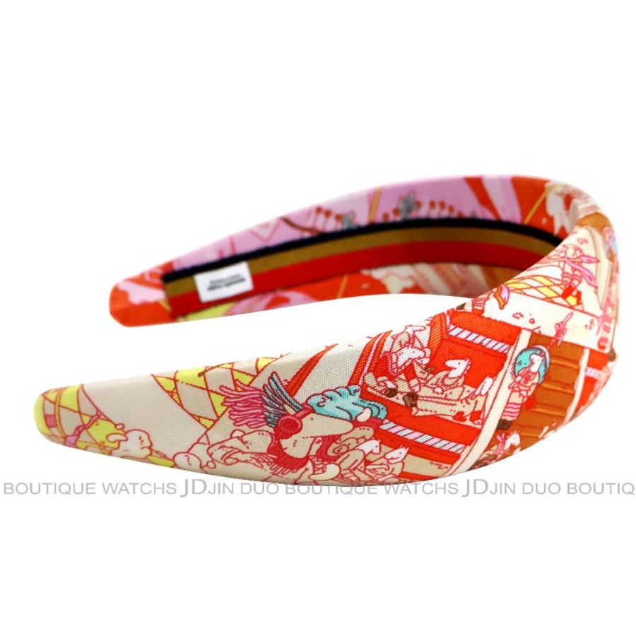 金鐸精品~2427 HERMES 愛馬仕 Gina headband 橘色絲巾髮箍 全新品-5
