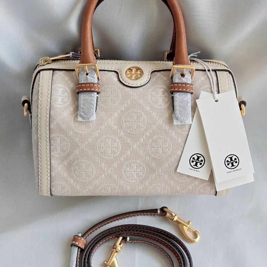 專櫃正品 TORY BURCH 湯麗柏琦 TMONOGRAM 酒桶包波士顿包(全新,杏仁白)-0