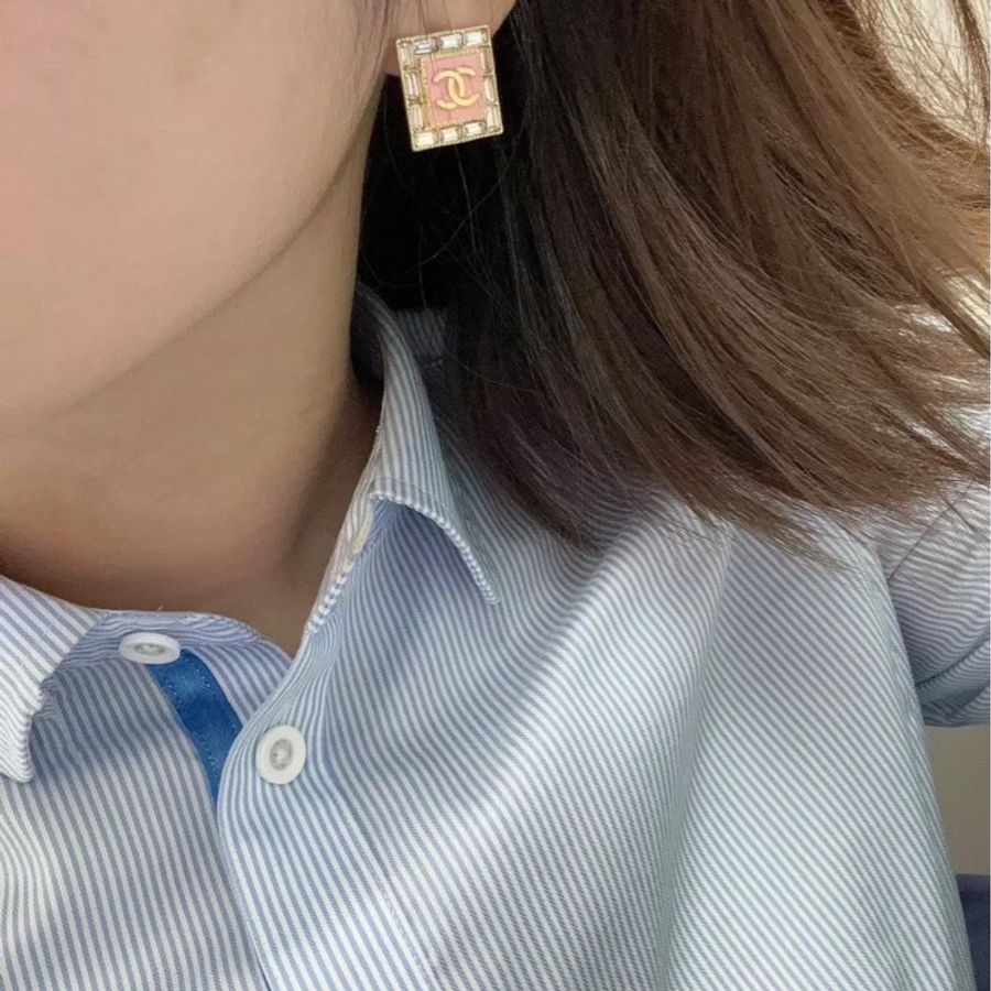 現貨💎香奈兒24S粉色方塊耳環-5