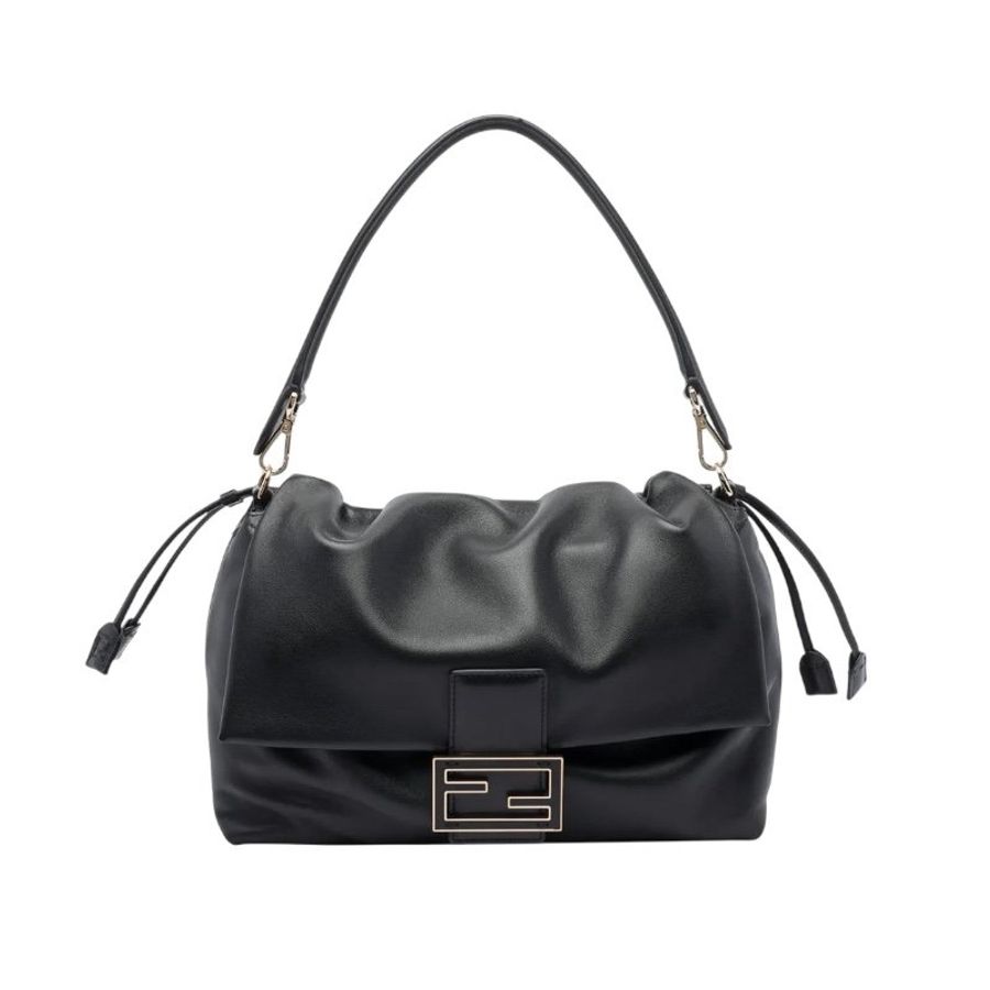 🌸2025春夏新品🌸Fendi 8BR834 大款黑色納帕軟皮 Mamma Baguette 貝貴包-10