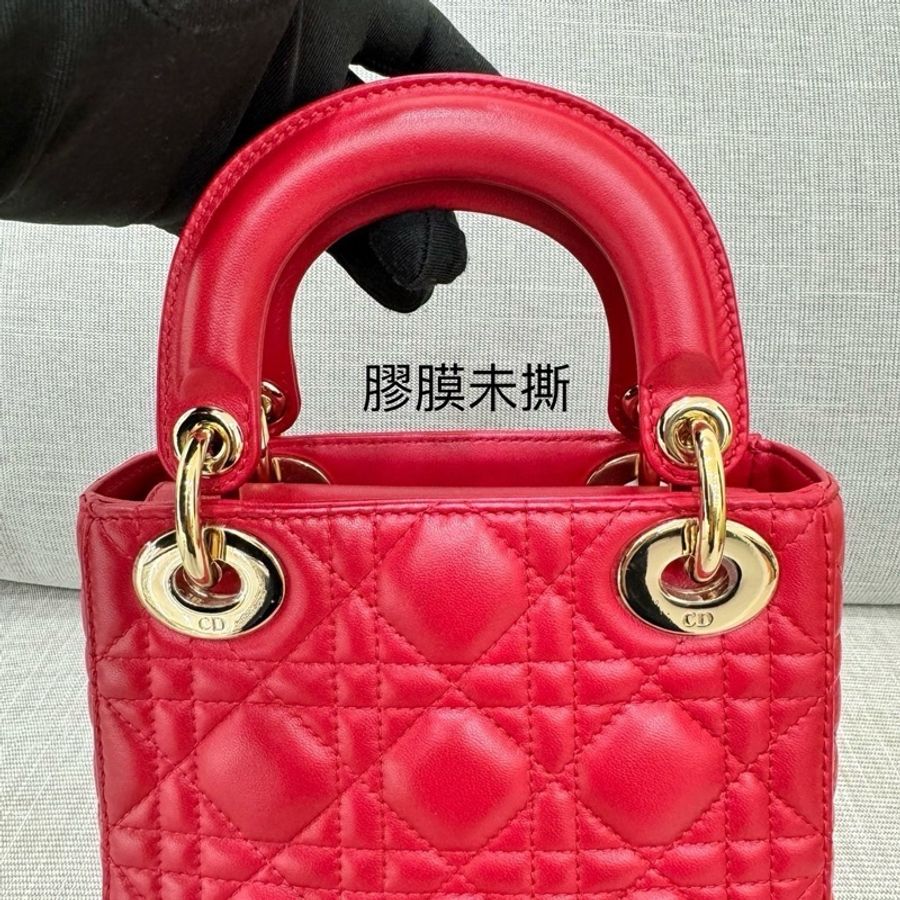 DIOR Lady Dior 三格 mini 戴妃包 羊皮 紅金-20