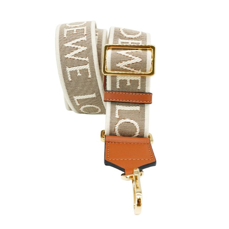 Loewe 刺繡帆布金釦可調式背帶(米白)-0