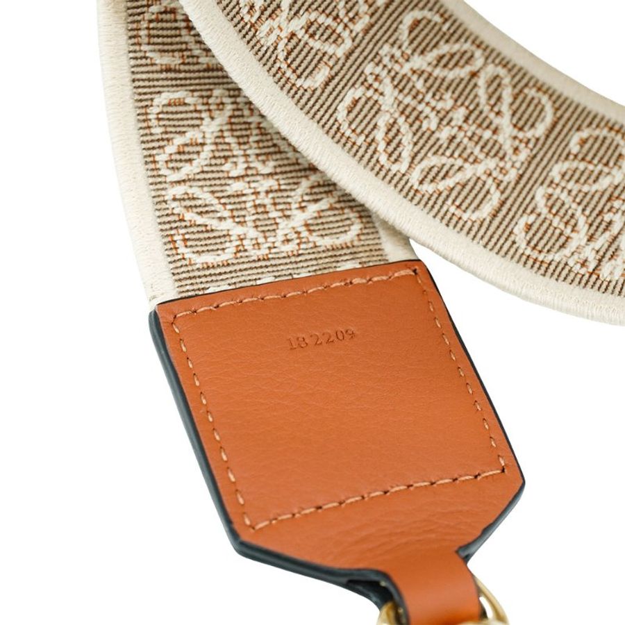 Loewe 刺繡帆布金釦可調式背帶(米白)-4