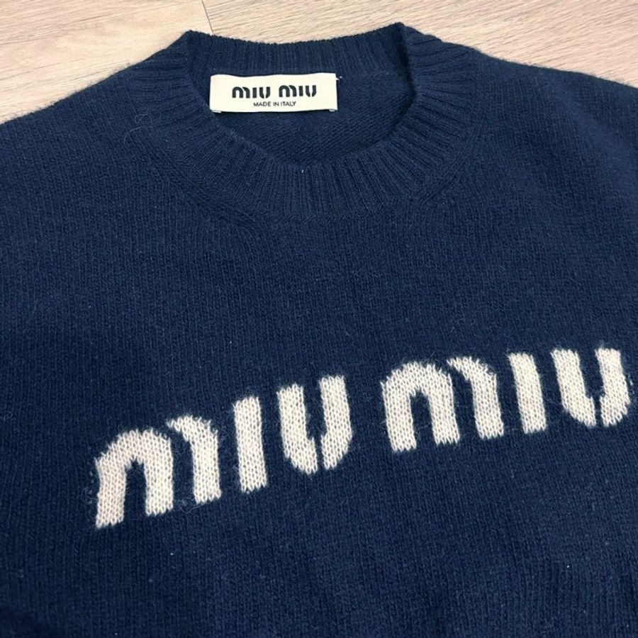 【近新閒置品】Miu Miu 海軍藍 羊毛混羊絨毛衣 短版百搭-3