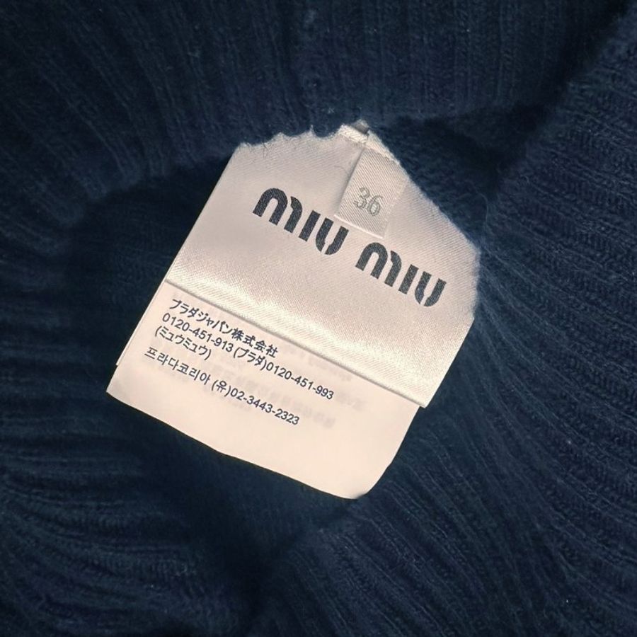 【近新閒置品】Miu Miu 海軍藍 羊毛混羊絨毛衣 短版百搭-5