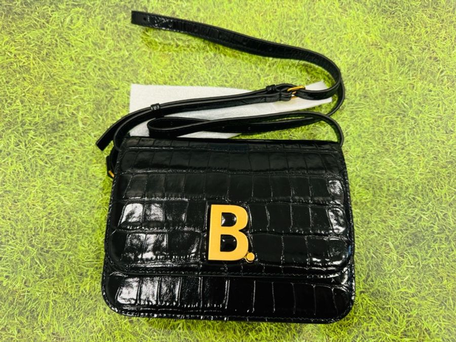 BALENCIAGA 鱷魚壓紋肩背包 風琴包 全新經典黑色-0