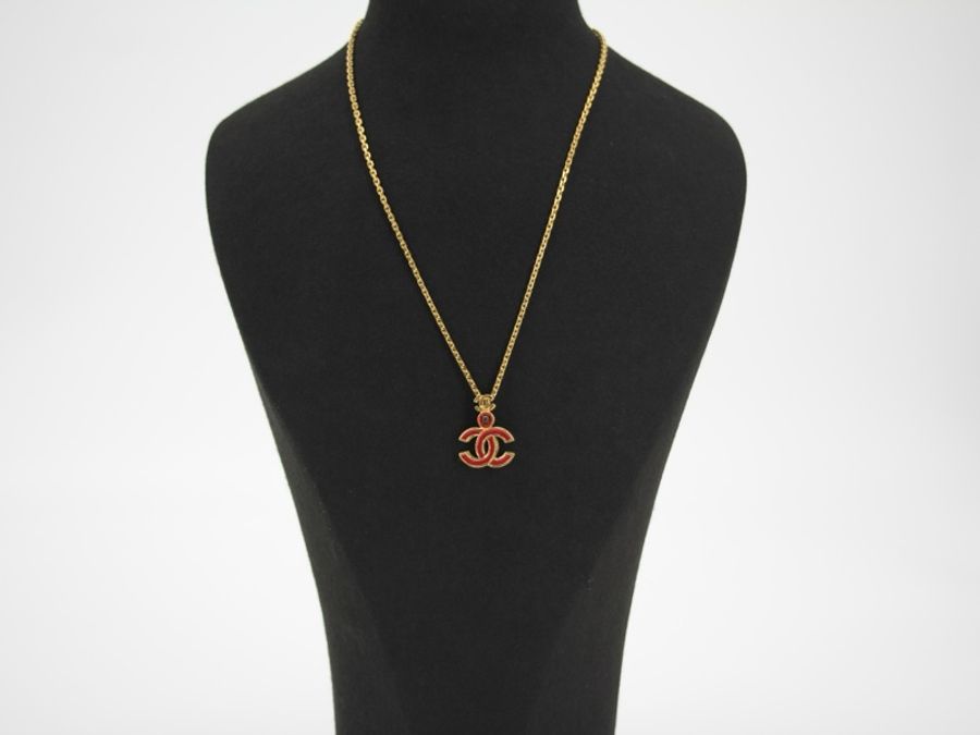Chanel Vintage 1940-70 琺瑯大紅色Depose金色頸鏈-1