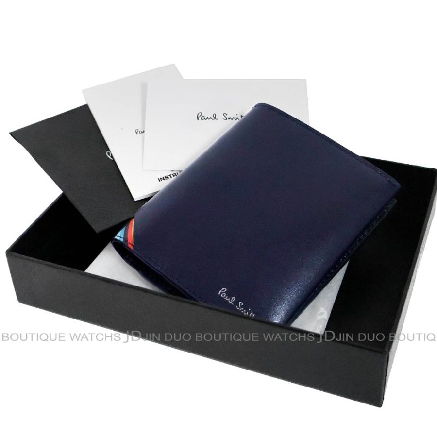 金鐸精品~2422 PAUL SMITH PS 保羅·史密斯海軍藍色小牛皮二折小短夾 全新品-1