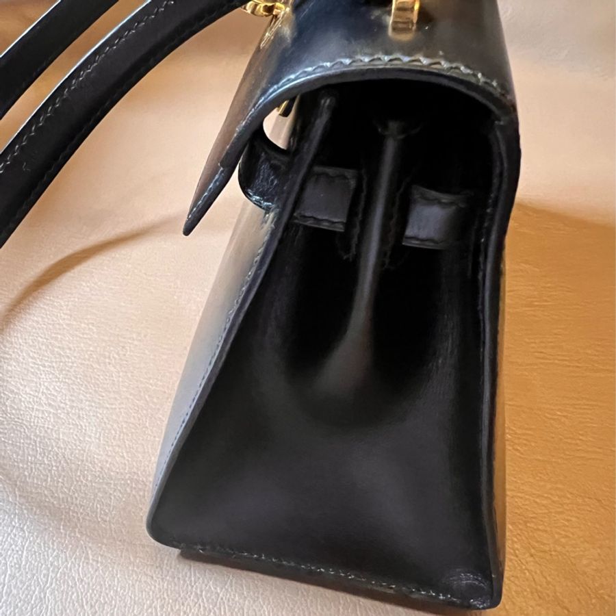 hermes mini shoulder Kelly 20 愛馬仕 古董黑金box皮凱莉包-14