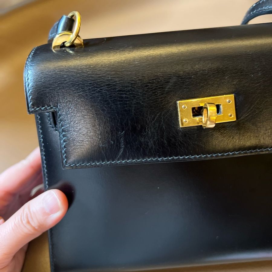 hermes mini shoulder Kelly 20 愛馬仕 古董黑金box皮凱莉包-19