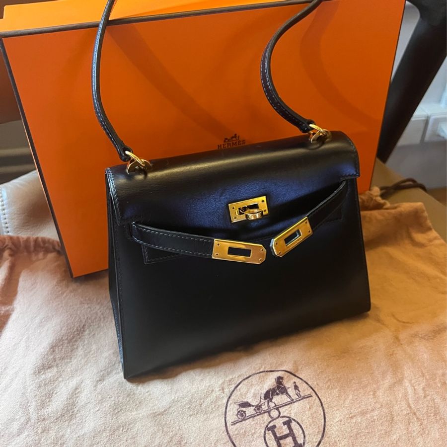 hermes mini shoulder Kelly 20 愛馬仕 古董黑金box皮凱莉包-0