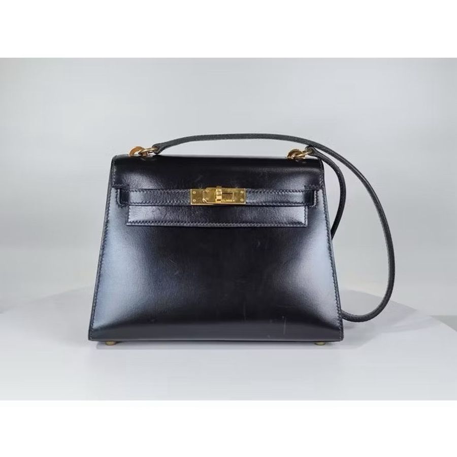 hermes mini shoulder Kelly 20 愛馬仕 古董黑金box皮凱莉包-7