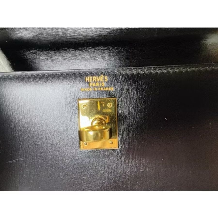 hermes mini shoulder Kelly 20 愛馬仕 古董黑金box皮凱莉包-16