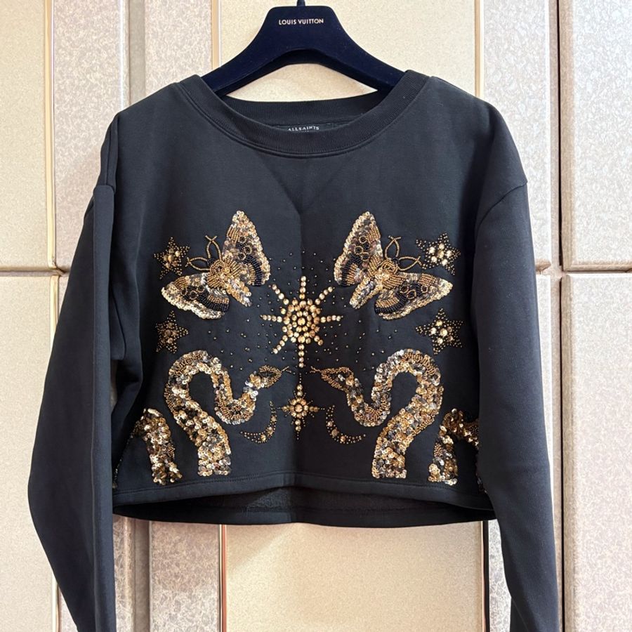 36）Allsaints正品短版內刷毛黑色上衣 S-L皆可穿-4