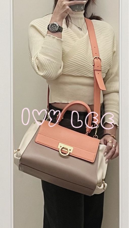 Salvatore Ferragamo Sofia Gancini 橘色 拼色 手提包 肩背包 斜背包 二手精品-35