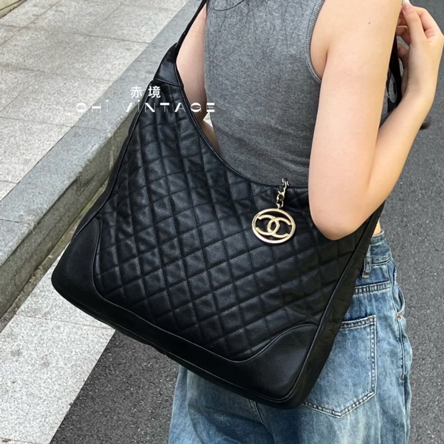 （極稀有 天菜荔枝牛皮😍） Chanel 香奈兒 荔枝牛皮 黑金Hobo 大包-29