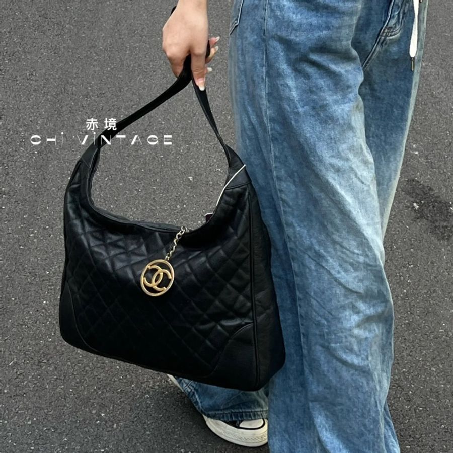 （極稀有 天菜荔枝牛皮😍） Chanel 香奈兒 荔枝牛皮 黑金Hobo 大包-31