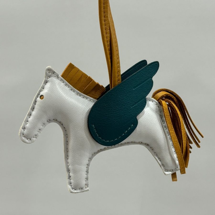 Hermes 深淺藍拼焦糖色Swift皮小飛馬Rodeo Pegase PM Charm吊飾 鉑金凱莉包包吊飾Z刻-0