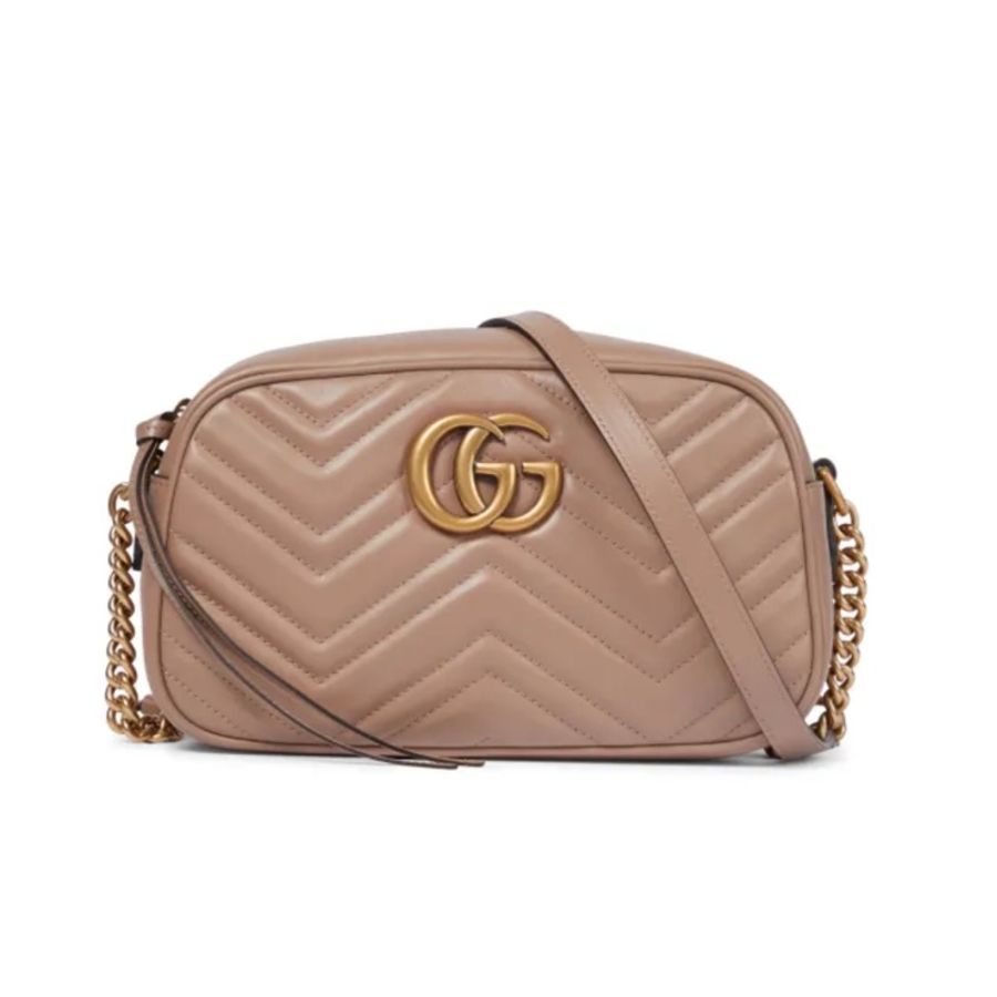 GUCCI 古馳 GG Marmont 皮革 山形紋 肩背 相機包 裸粉色 24公分 447632-0
