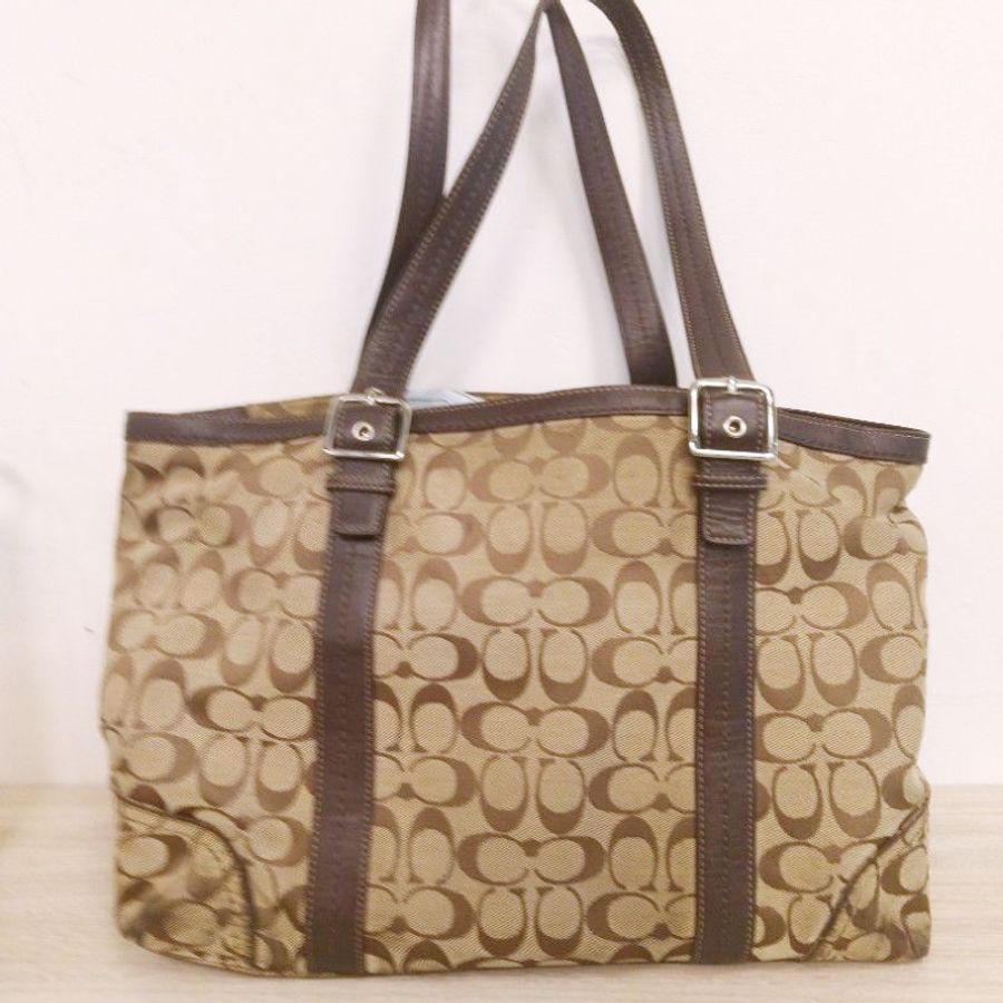 美國Coach 經典花紋 SIGNATURE 帆布 托特包 大托特包-1