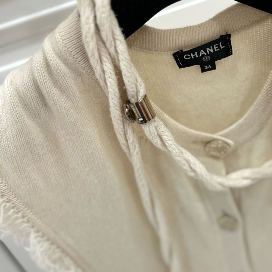CHANEL 香奈兒 米白 cashmere 針織毛衣 針織背心 針織上衣 罩衫 上衣-28