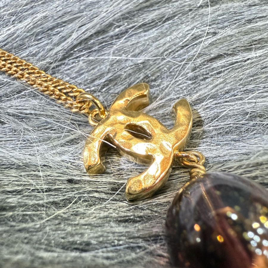 Chanel 金色 雙C 紫色 琉璃珠 項鍊-8