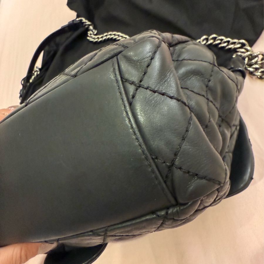 💕CHANEL黑色牛皮銀釦flag bag💕-9