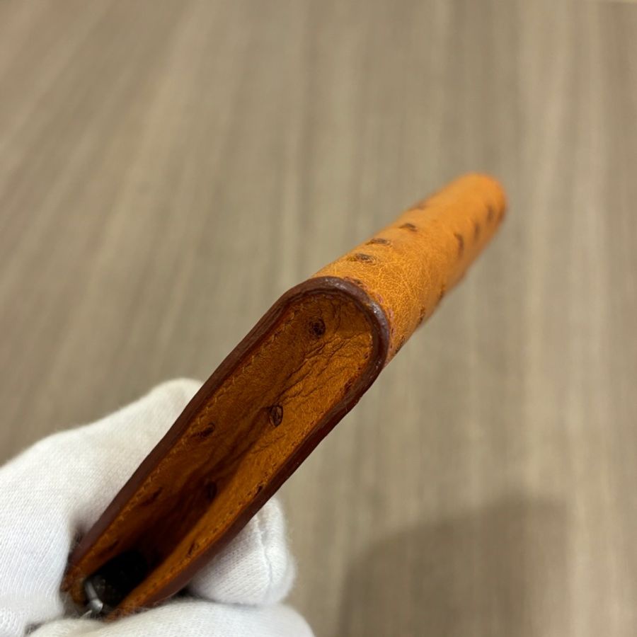 Hermes 焦糖色鴕鳥皮銀釦拉鍊零錢包 口G刻 多功能小包-6