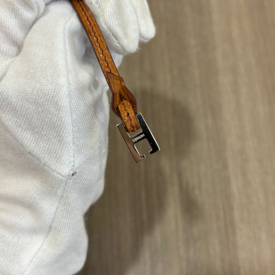 Hermes 焦糖色鴕鳥皮銀釦拉鍊零錢包 口G刻 多功能小包-9