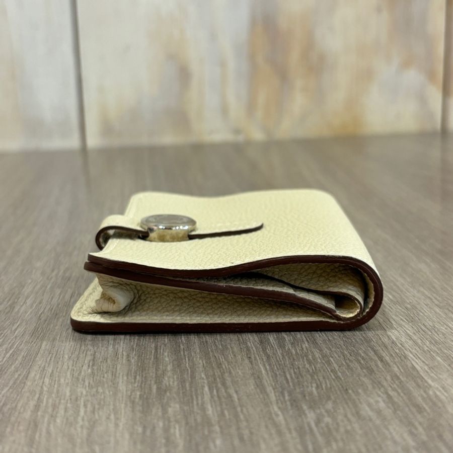 Hermes 奶昔白Togo皮銀釦Dogon皮穿式卡包 零錢包 口L刻-3