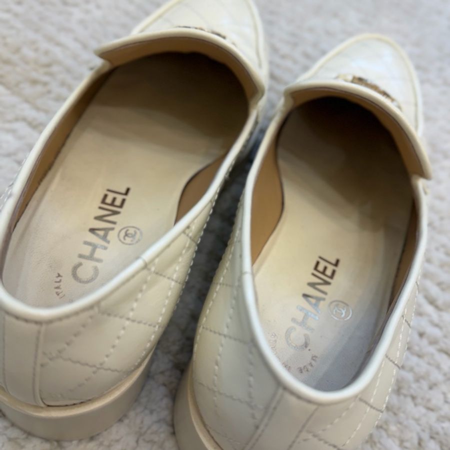 Chanel 金幣雙C 奶白粗跟樂福鞋 香奈兒樂福鞋 金幣樂福鞋-10