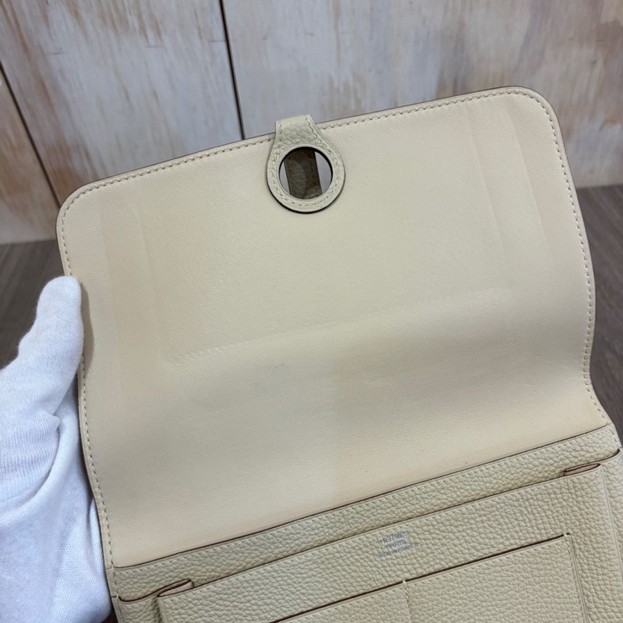 Hermes 奶昔白Togo皮銀釦Dogon皮穿式長夾手拿包 零錢包 卡片鈔票夾 口L刻-13