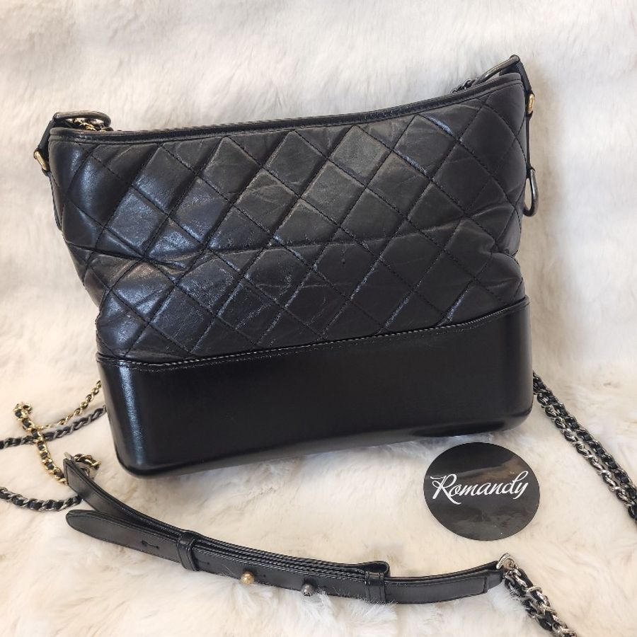 Chanel 復刻牛皮 中號 流浪包 全黑 金銀金屬-1