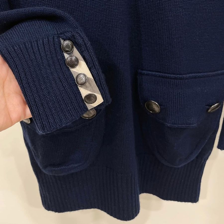 BURBERRY  倫敦  V領排扣羊毛長版上衣 深藍-6