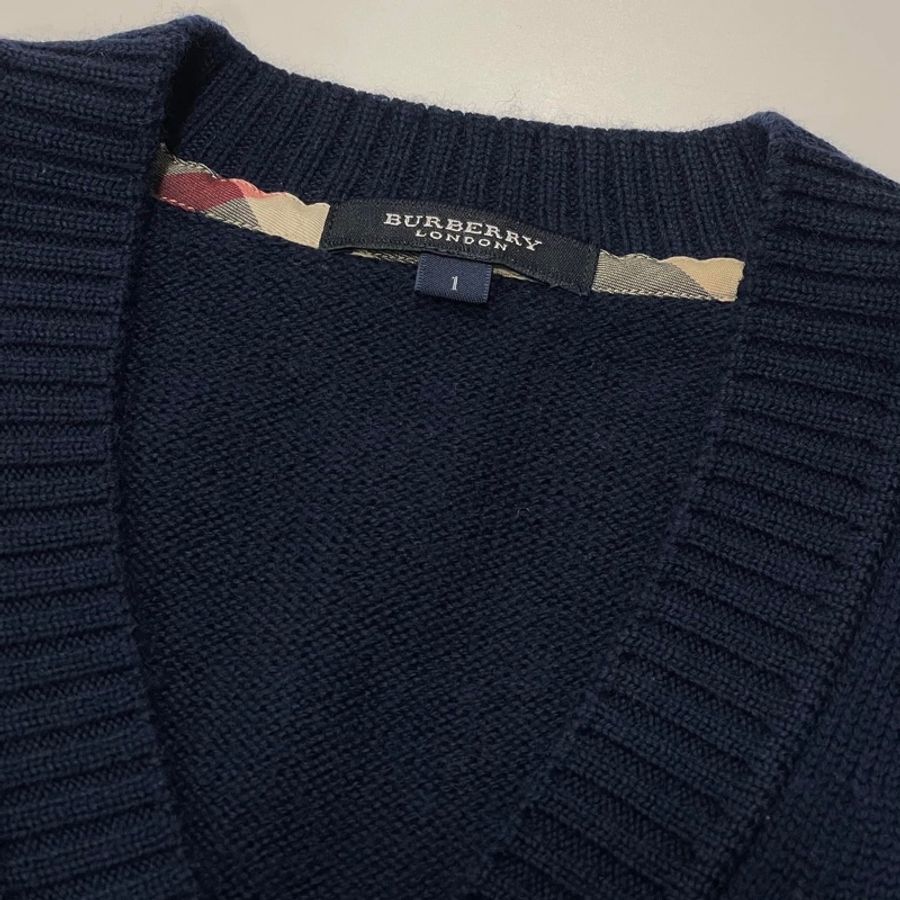 BURBERRY  倫敦  V領排扣羊毛長版上衣 深藍-7