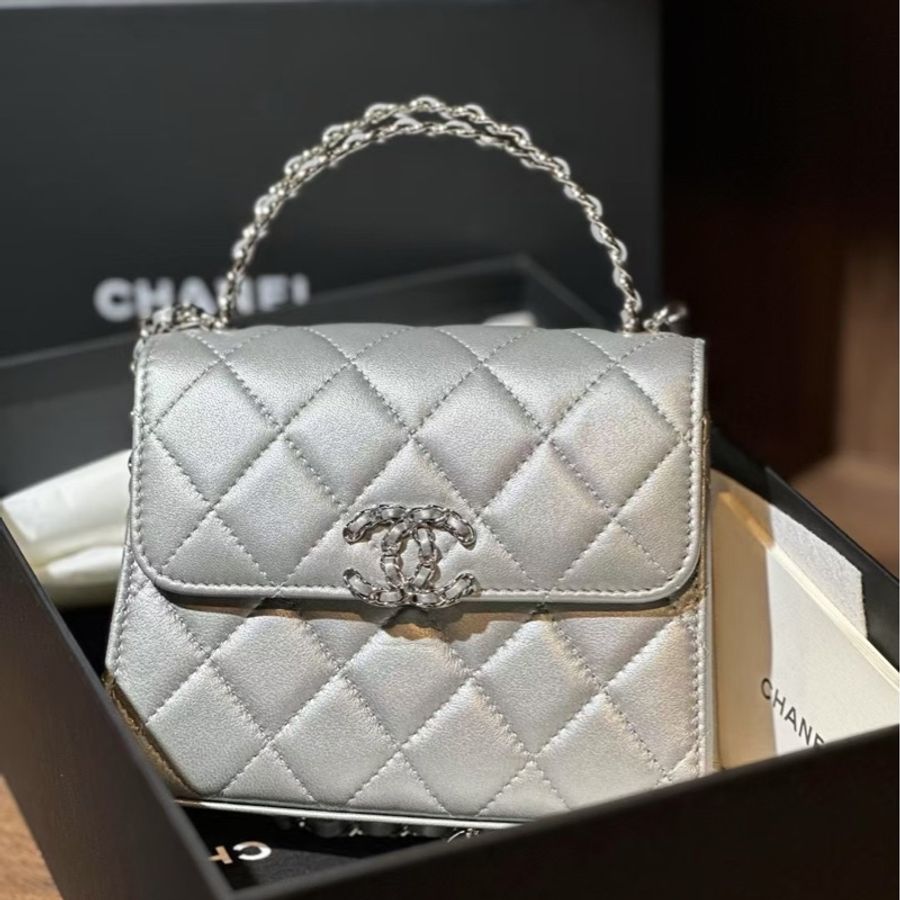 Chanel 23P 銀色手柄Kelly小廢包 中號 尺寸11*14.5*5.5cm 芯片款-0