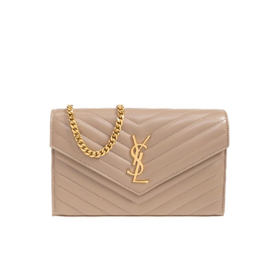 *Yves Saint Laurent Monogram In Grain De Poudre Embossed Chain Wallet for Women in Black/Gold-377828-AAA44-1722-0
