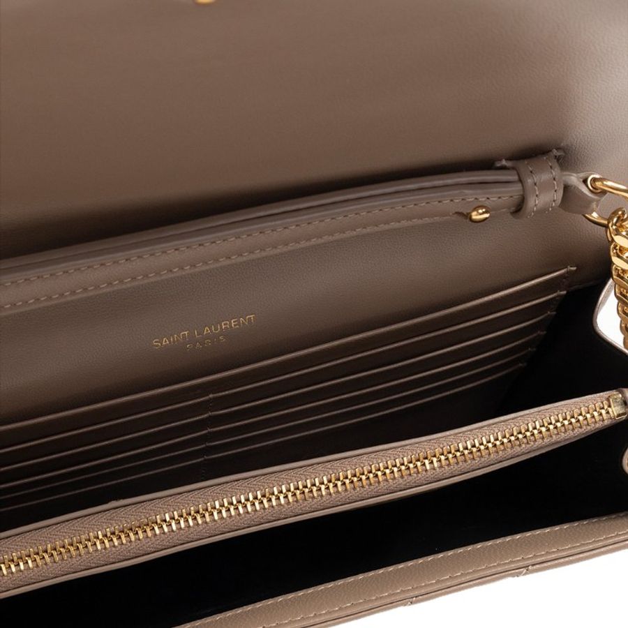 *Yves Saint Laurent Monogram In Grain De Poudre Embossed Chain Wallet for Women in Black/Gold-377828-AAA44-1722-3