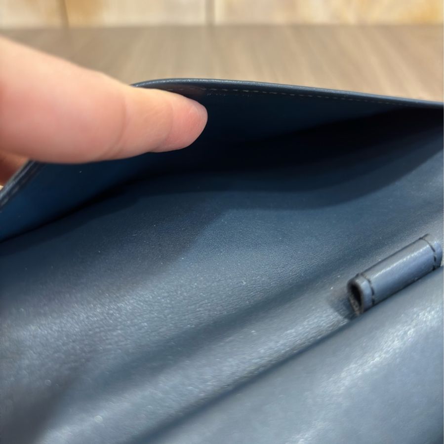 LV M65105 銀河藍霧面牛皮 原花字紋釦式 零錢包信用卡發財長夾皮夾-16