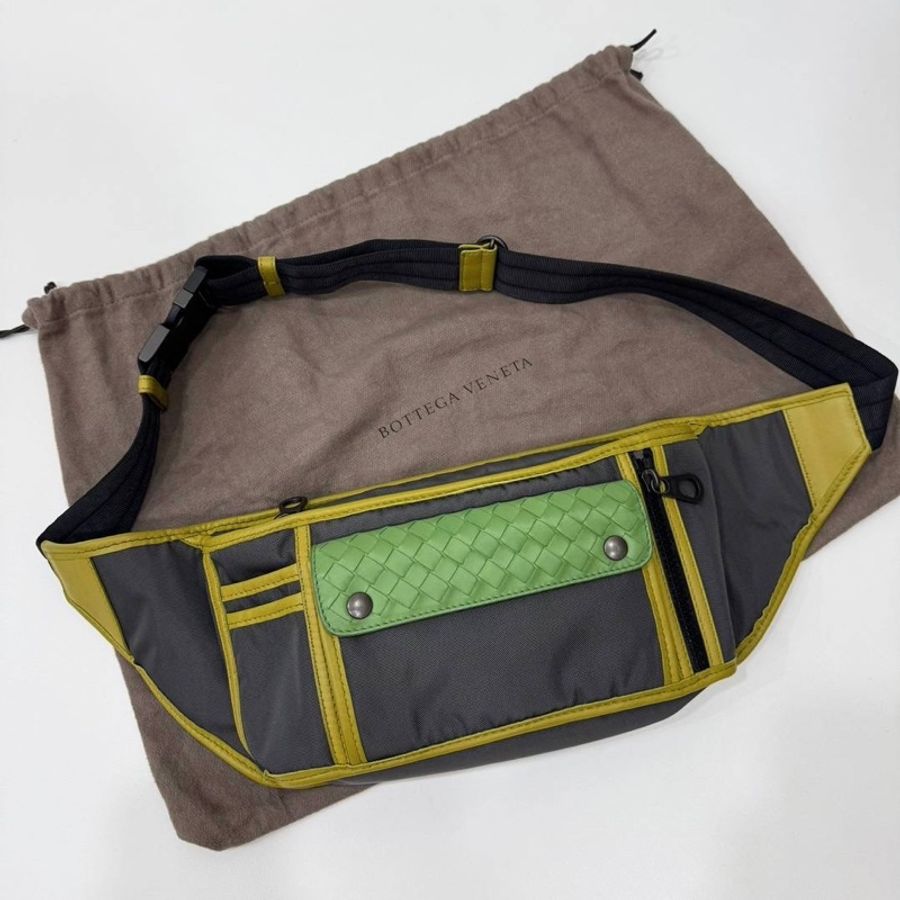 BOTTEGA VENETA BV 尼龍撞色 灰綠 胸包 胸口包 腰包 斜背包 肩背包-0