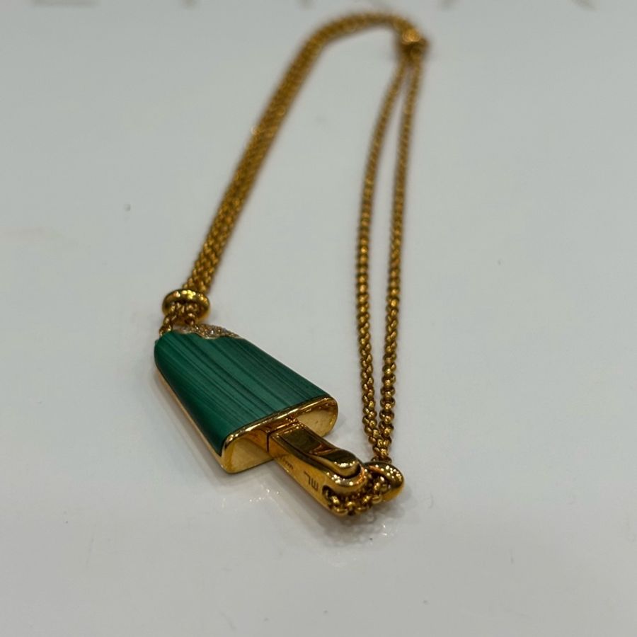 BVLGARI 寶格麗 GELATI 冰淇淋 孔雀石 750 18 黃K金 鑽石 手鍊 鏈子-1