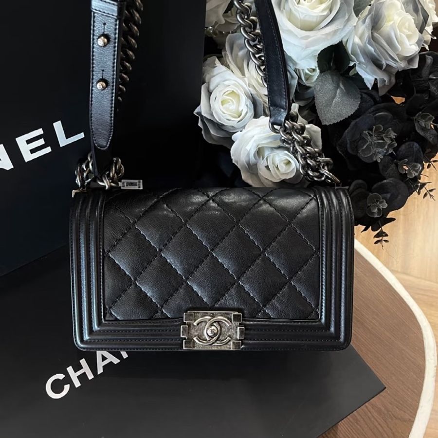 Chanel Le Boy 25 經典黑銀外縫線大菱格紋牛皮 中號 🖤-8