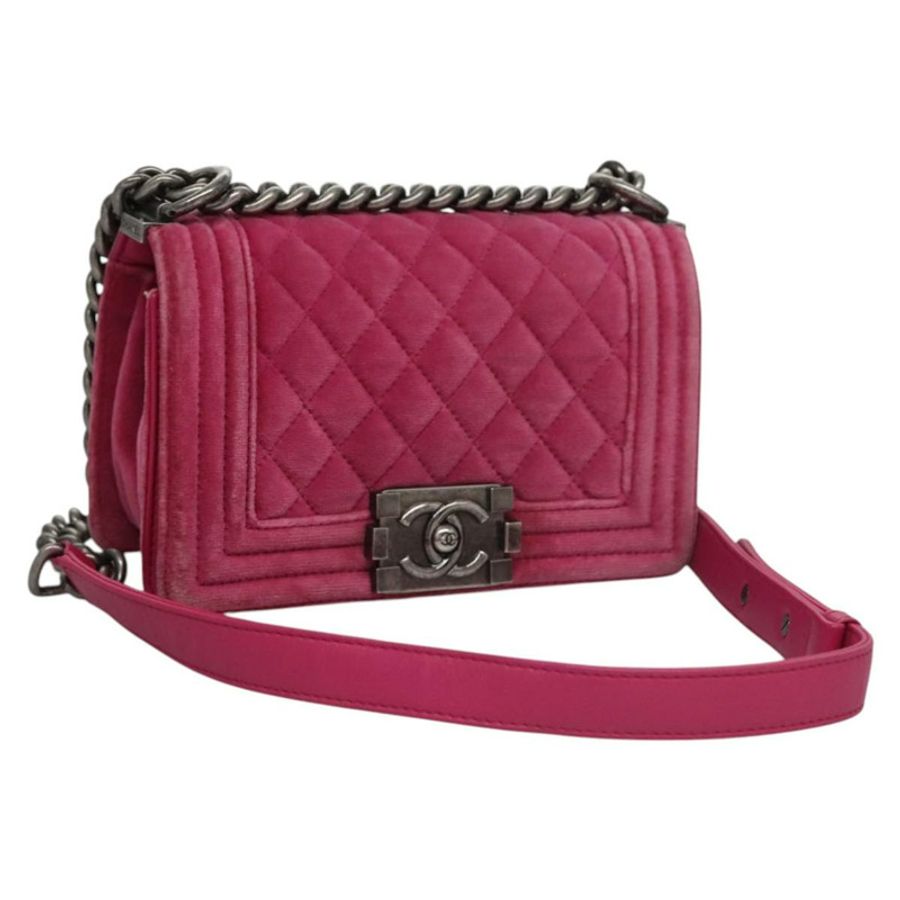 【日本直送】香奈兒 (CHANEL) 鏈條 Boy Chanel Matelasse 單背包 絲絨粉紅 CC 正品 BA245-0